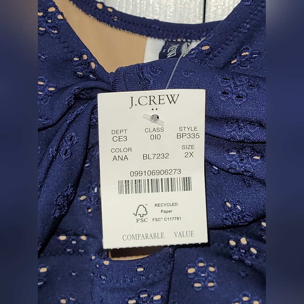 J. CREW Eyelet Cutout One-Piece Swimsuit with Bow Navy 2X - Picture 9 of 11